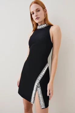 Hot Sale 😀 Karen Millen Crystal Embellished Woven Thigh Split Mini ✔️ -OCCASION DRESSES Sale2023 bkk03204 black xl 5