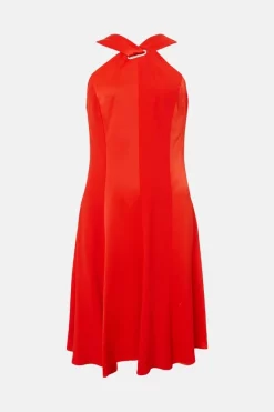 Deals 🌟 Karen Millen Satin Back Crepe Eyelet Short Mini 👗 Dress ✔️ -OCCASION DRESSES Sale2023 bkk03236 red xl 3
