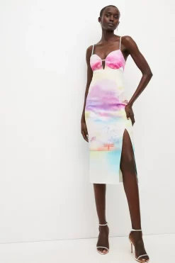 Flash Sale ๐ฅฐ Karen Millen Photographic Ombre Diamante Trim Midi ๐ Dress ๐