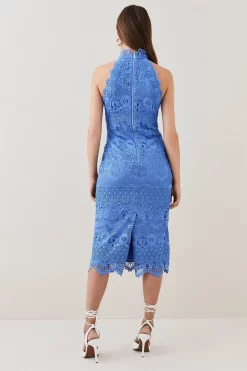 Flash Sale ✨ Karen Millen Guipure Lace Woven Halter Midi 👗 Dress 🔥 -OCCASION DRESSES Sale2023 bkk03445 blue xl 2