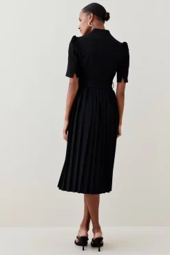Best Pirce 🎉 Karen Millen Structured Crepe Forever Pleat Belted Midi 👗 Dress 😍 -OCCASION DRESSES Sale2023 bkk03446 black xl 2
