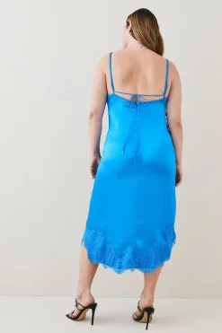 Cheapest 😉 Karen Millen Plus Size Textured Satin Lace Hem Midi Slip 👗 Dress 🔔 -OCCASION DRESSES Sale2023 bkk03525 blue xl 2