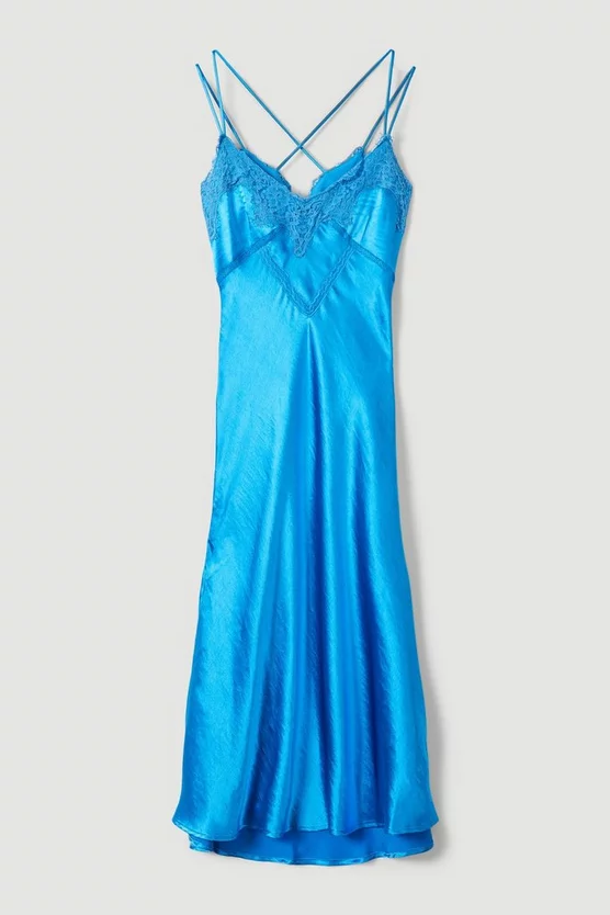 New 😉 Karen Millen Textured Satin Lace Trim Woven Maxi Slip 👗 Dress 🤩 7 New 😉 Karen Millen Textured Satin Lace Trim Woven Maxi Slip 👗 Dress 🤩 - Image 5