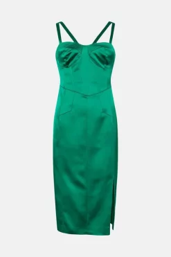 Buy 👏 Karen Millen Italian Structured Satin Bustier Pencil Midi 👗 Dress 🎉 -OCCASION DRESSES Sale2023 bkk03534 green xl 3