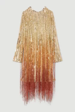 Top 10 🌟 Karen Millen Beaded Fringed Woven Mini 👗 Dress 💯 -OCCASION DRESSES Sale2023 bkk03536 gold xl 3