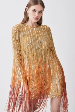 Top 10 🌟 Karen Millen Beaded Fringed Woven Mini 👗 Dress 💯 -OCCASION DRESSES Sale2023 bkk03536 gold xl 4