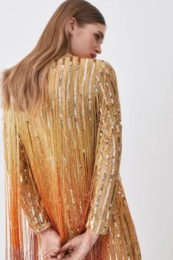 Top 10 🌟 Karen Millen Beaded Fringed Woven Mini 👗 Dress 💯 -OCCASION DRESSES Sale2023 bkk03536 gold xl 5