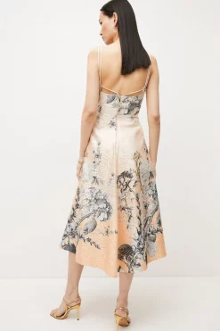 Buy 🔔 Karen Millen Hydrangea Bloom Print Metallic Jacquard Maxi Prom 👗 Dress 👏 -OCCASION DRESSES Sale2023 bkk03540 floral xl 2