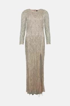 Hot Sale 😍 Karen Millen Crystal Embellished Fringed Maxi 👗 Dress ✔️ -OCCASION DRESSES Sale2023 bkk03550 blush xl 3