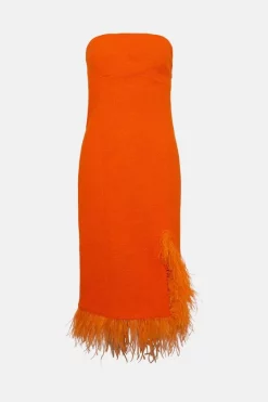 Deals 😉 Karen Millen Boucle Feather Hem Pencil Midi 👗 Dress 👏 -OCCASION DRESSES Sale2023 bkk03591 orange xl 3