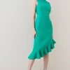 Buy 🌟 Karen Millen Structured Crepe Cut Out Ruffle Hem Midi 👗 Dress ❤️ -OCCASION DRESSES Sale2023 bkk03629 green xl