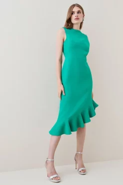 Buy ๐ Karen Millen Structured Crepe Cut Out Ruffle Hem Midi ๐ Dress โค๏ธ