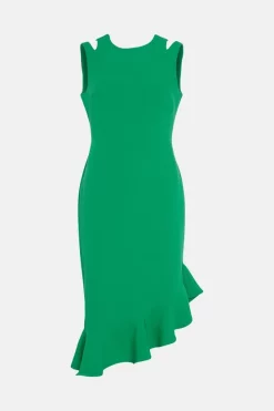 Buy 🌟 Karen Millen Structured Crepe Cut Out Ruffle Hem Midi 👗 Dress ❤️ -OCCASION DRESSES Sale2023 bkk03629 green xl 3