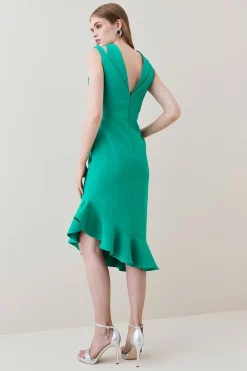 Buy 🌟 Karen Millen Structured Crepe Cut Out Ruffle Hem Midi 👗 Dress ❤️ -OCCASION DRESSES Sale2023 bkk03629 green xl 4