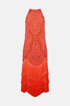 Best reviews of ⭐ Karen Millen Fringed Beaded Woven Midi 👗 Dress 😍 -OCCASION DRESSES Sale2023 bkk03634 coral xl 3