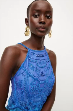 Brand new 🧨 Karen Millen Ombre Fringe Strappy Beaded Maxi 👗 Dress 🥰 -OCCASION DRESSES Sale2023 bkk03750 blue xl 2