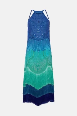 Brand new 🧨 Karen Millen Ombre Fringe Strappy Beaded Maxi 👗 Dress 🥰 -OCCASION DRESSES Sale2023 bkk03750 blue xl 3