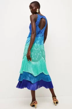 Brand new 🧨 Karen Millen Ombre Fringe Strappy Beaded Maxi 👗 Dress 🥰 -OCCASION DRESSES Sale2023 bkk03750 blue xl 4