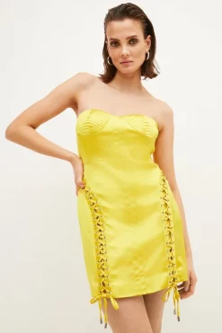 Coupon ⌛ Karen Millen Italian Structured Satin Corset Bustier Mini 👗 Dress ✨ -OCCASION DRESSES Sale2023 bkk03934 lime xl 2
