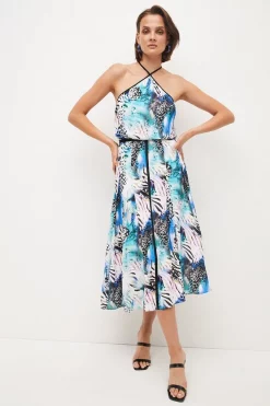Discount ๐ฅ Karen Millen Animal Viscose Crepe Halter Woven Maxi ๐ฅ