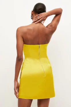 Deals 👍 Karen Millen Italian Structured Satin Drape Bandeau Mini 👗 Dress ✔️ -OCCASION DRESSES Sale2023 bkk04123 lime xl 2