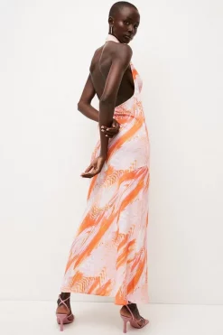 Best Pirce 😍 Karen Millen Petite Optical Print Midi Halter 👗 Dress ✔️ -OCCASION DRESSES Sale2023 bkk04335 pink xl 2