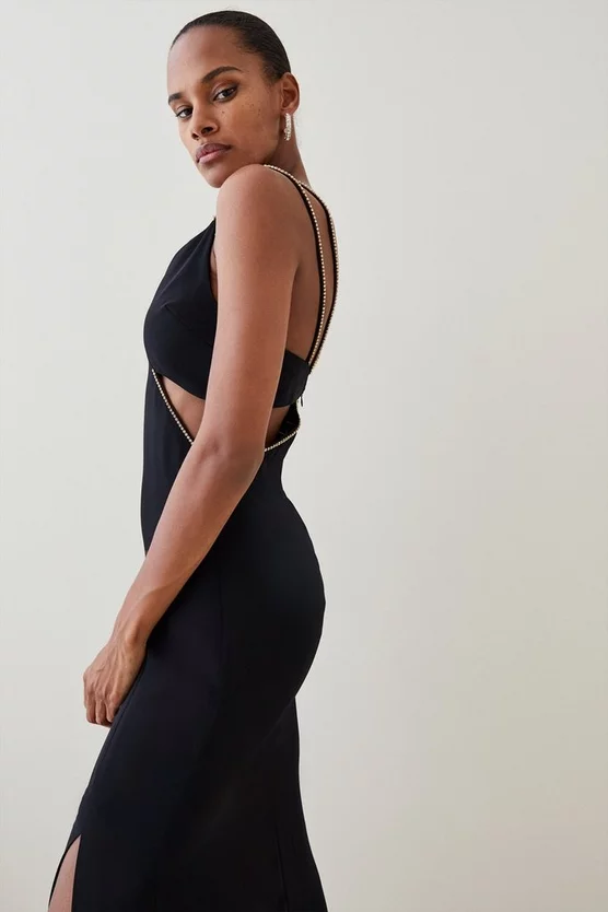 Brand new 🌟 Karen Millen Soft Tailored Diamante Trim Cut Away Maxi 👗 Dress 💯 4 Brand new 🌟 Karen Millen Soft Tailored Diamante Trim Cut Away Maxi 👗 Dress 💯 - Image 2