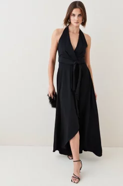 Top 10 😍 Karen Millen Soft Tailored Waterfall Halter Maxi 👗 Dress 👍