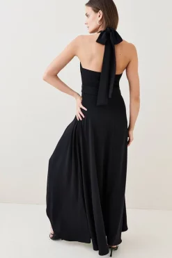 Top 10 😍 Karen Millen Soft Tailored Waterfall Halter Maxi 👗 Dress 👍 -OCCASION DRESSES Sale2023 bkk04428 black xl 2