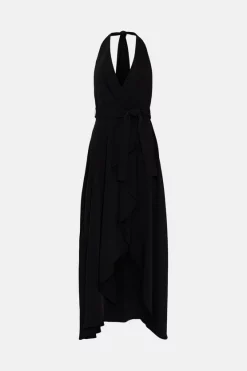 Top 10 😍 Karen Millen Soft Tailored Waterfall Halter Maxi 👗 Dress 👍 -OCCASION DRESSES Sale2023 bkk04428 black xl 3