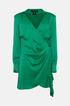 Hot Sale 💯 Karen Millen Viscose Satin Back Crepe Drape Mini 👗 Dress 🔔 -OCCASION DRESSES Sale2023 bkk04465 bright20green xl 3