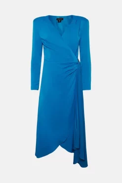 Top 10 🎉 Karen Millen Viscose Satin Back Crepe Drape Midi 👗 Dress 💯 -OCCASION DRESSES Sale2023 bkk04466 blue xl 3