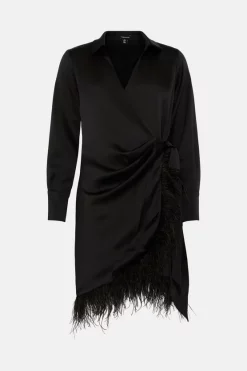 Best Sale 😍 Karen Millen Satin Back Crepe Feather Hem 👚 Shirt Mini 👗 Dress 🌟 -OCCASION DRESSES Sale2023 bkk04499 black xl 3