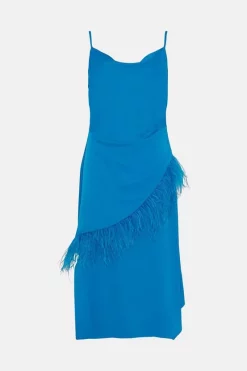 Outlet 💯 Karen Millen Viscose Satin Back Crepe Feather Cami Midi 👗 Dress 🧨 -OCCASION DRESSES Sale2023 bkk04500 turquoise xl 3