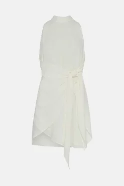 Hot Sale 🌟 Karen Millen Crepe Tie Front Halter Mini 👗 Dress 🛒 -OCCASION DRESSES Sale2023 bkk04505 ivory xl 3