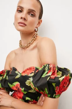 Coupon ⭐ Karen Millen Italian Signature Stretch Rose Print Bardot Midi 👗 Dress 💯 -OCCASION DRESSES Sale2023 bkk04534 black xl 2