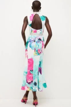 Best Pirce 🌟 Karen Millen Diamante Trim Floral Woven Midi 👗 Dress 😉 -OCCASION DRESSES Sale2023 bkk04553 floral xl 2