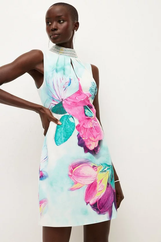 Deals 😀 Karen Millen Diamante Trim Floral Woven Mini 👗 Dress 👏 3 Deals 😀 Karen Millen Diamante Trim Floral Woven Mini 👗 Dress 👏