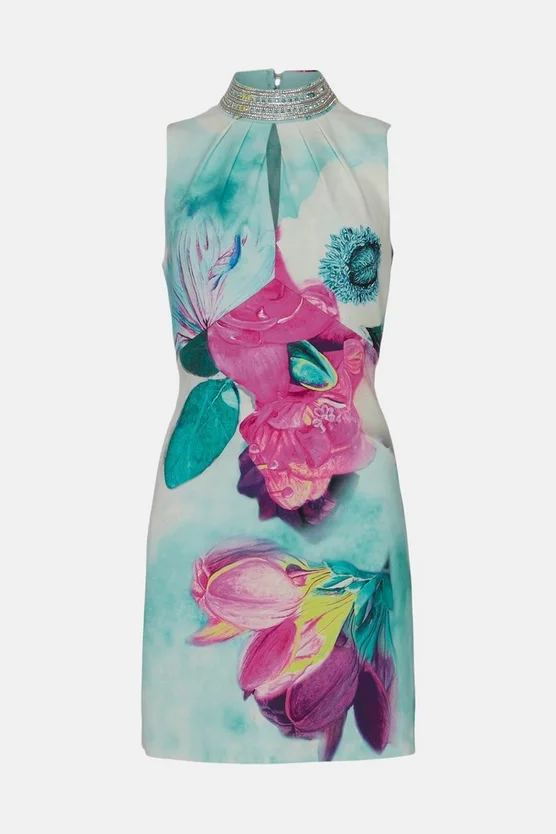 Deals 😀 Karen Millen Diamante Trim Floral Woven Mini 👗 Dress 👏 6 Deals 😀 Karen Millen Diamante Trim Floral Woven Mini 👗 Dress 👏 - Image 4