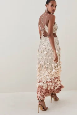 Cheapest 💯 Karen Millen Crystal Applique Deep V Woven Maxi 👗 Dress ❤️ -OCCASION DRESSES Sale2023 bkk04638 gold xl 2