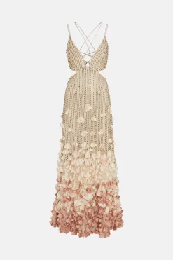Cheapest 💯 Karen Millen Crystal Applique Deep V Woven Maxi 👗 Dress ❤️ -OCCASION DRESSES Sale2023 bkk04638 gold xl 3
