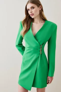 Promo 🌟 Karen Millen Strong Shoulder Wrap Mini 👗 Dress ⭐