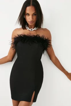 Best Sale 💯 Karen Millen Feather & Ponte Bandeau Mini 👗 Dress 😉 -OCCASION DRESSES Sale2023 bkk04907 black xl 2