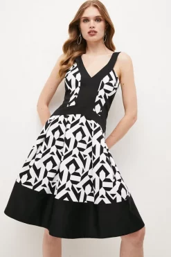 Brand new 🥰 Karen Millen Cotton Geo Coloublock Aline Mini 👗 Dress 🎉