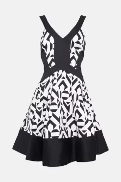 Brand new 🥰 Karen Millen Cotton Geo Coloublock Aline Mini 👗 Dress 🎉 -OCCASION DRESSES Sale2023 bkk04910 mono xl 3