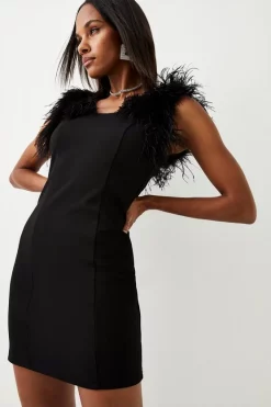 Hot Sale 🧨 Karen Millen Feather Strap Ponte Mini 👗 Dress 🔔
