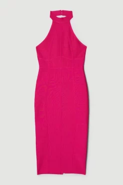 Hot Sale 😍 Karen Millen Bandage Knit Halter Neck Figure Form 👗 Dress ⭐ -OCCASION DRESSES Sale2023 bkk05024 fuchsia xl 3