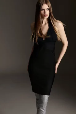 Best Sale 🧨 Karen Millen Bandage V Neck Knitted Mini 👗 Dress 🥰 -OCCASION DRESSES Sale2023 bkk05026 black xl 2