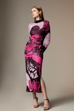 Flash Sale ๐ Karen Millen British Museum Slinky Knit Star Mapped Jacquard Midaxi ๐ Dress ๐