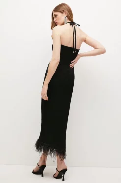 Cheapest 🎁 Karen Millen Satin Back Crepe Feather Halter Maxi 👗 Dress 💯 -OCCASION DRESSES Sale2023 bkk05065 black xl 2
